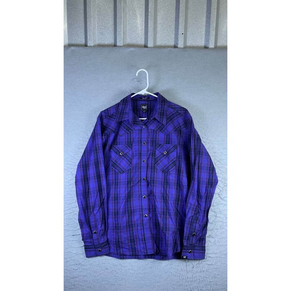 Cruel Girl Western Snap Shirt Men XL Purple NWT Plaid Long Sleeve CW62534C-PUL